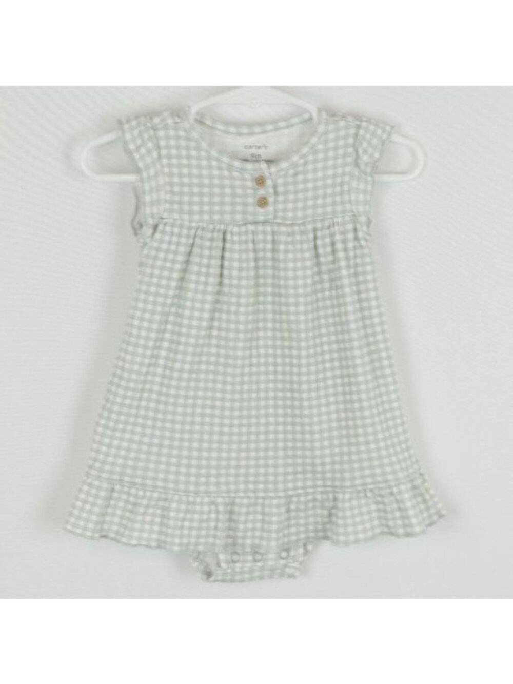 Carter's Infant Size 9 Months Green White Plaid Cotton Cap Sleeve Bodysuit Dress